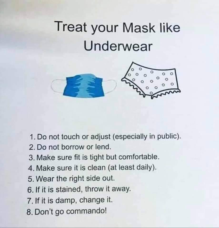 'Treat your mask like underwear' graphic